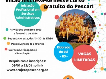 Unidade Projeto Pescar Linck Máquinas está com inscrições abertas até o dia 22 de janeiro